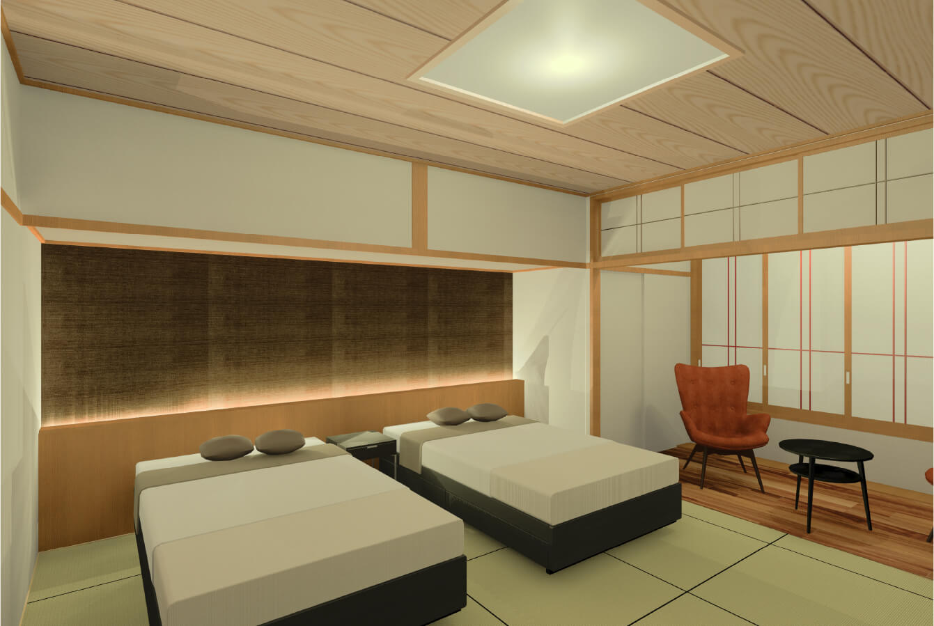 和洋室ツインベッド＋ソファ付和室